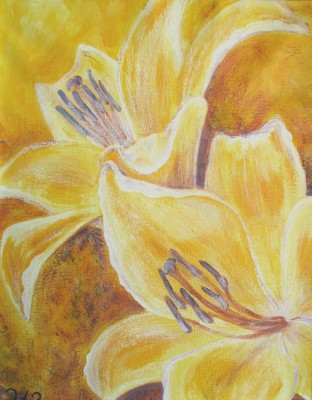 Acrylbild zweier gelber Lilien